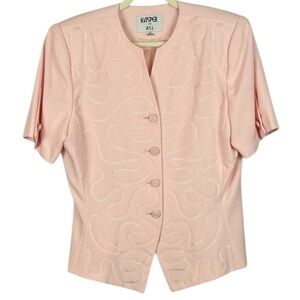 Kasper Vintage 80s Grannycore Light Pink Embroidered Short Sleeve Blazer Size 16